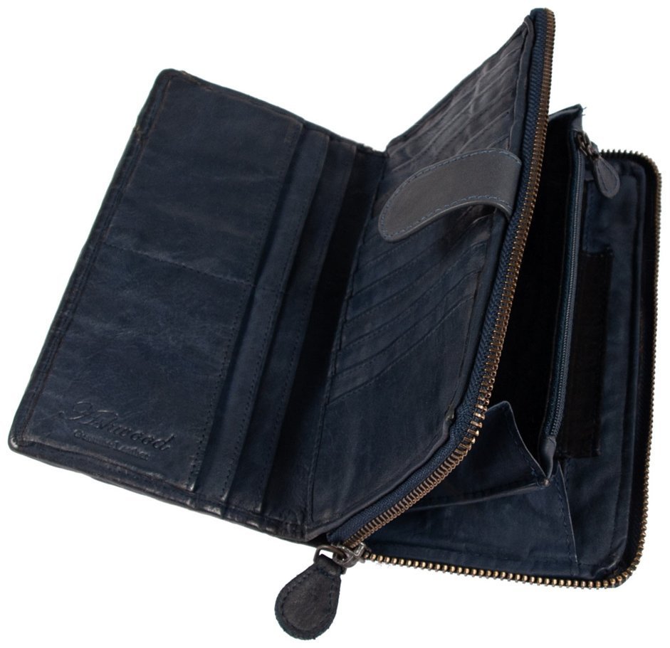 Вместительный женский кошелек из плетенной кожи с отделением на молнии Ashwood D84 94011 (Синего цвета) modnotak фото №6