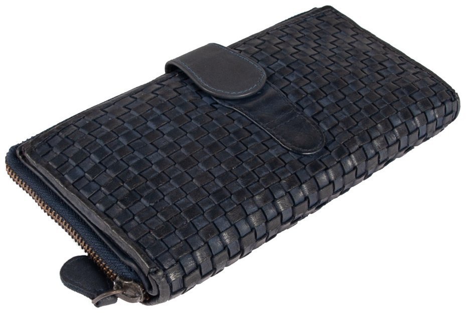 Вместительный женский кошелек из плетенной кожи с отделением на молнии Ashwood D84 94011 (Синего цвета) modnotak фото №7