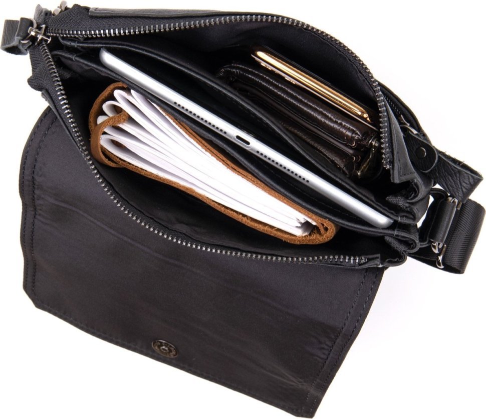 Черная сумка-планшет из фактурной кожи с клапаном Vintage (20442)