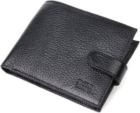 Чоловічий портмоне із фактурної шкіри чорного кольору з хлястиком на кнопці BOND (2421994)