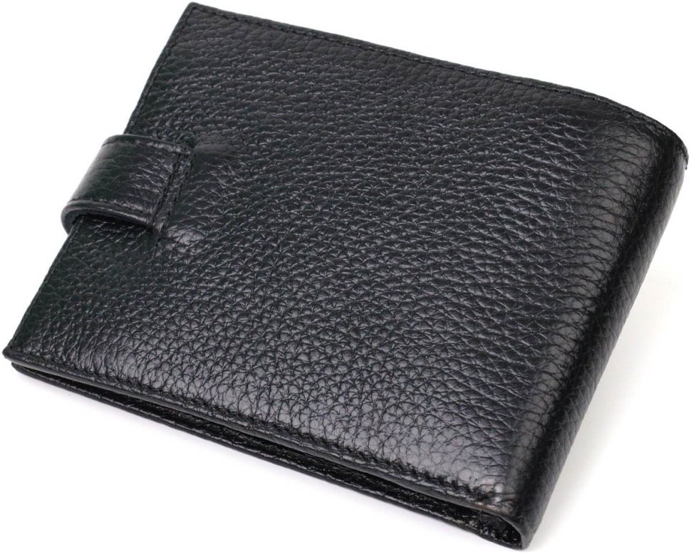 Чоловічий портмоне із фактурної шкіри чорного кольору з хлястиком на кнопці BOND (2421994)