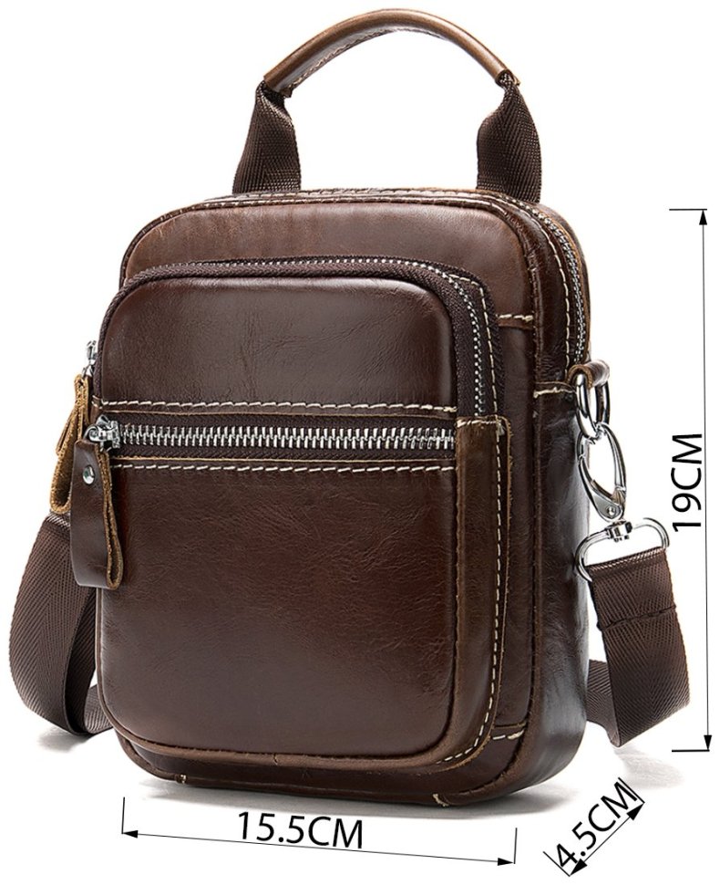 Шкіряна сумка-барсетка на пояс в коричневому кольорі Vintage (20012)