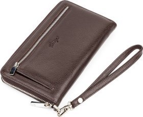Коричневий шкіряний чоловічий гаманець-клатч на блискавці KARYA (2417068)