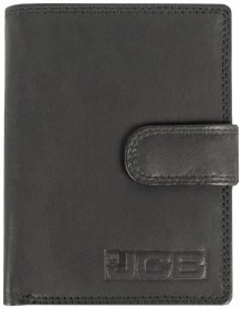 Вертикальный кожаный мужской кошелек с RFID-защитой на кнопке JCB NC36MN 94311 черного цвета