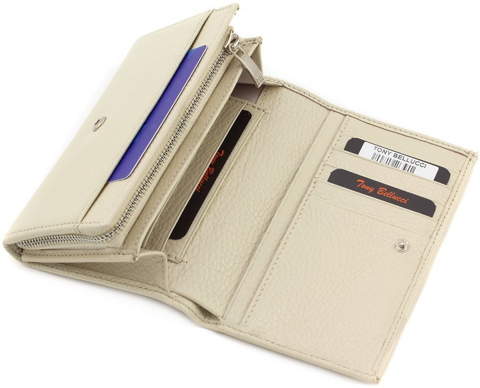 Шкіряний гаманець молочного кольору з натуральної шкіри Tony Bellucci (10828)