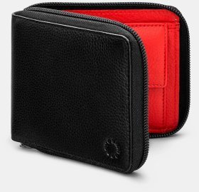 Компактне шкіряне портмоне на блискавці Yoshi (чорний зовні та червоний усередині) 94411