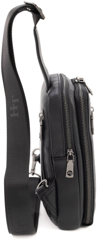Мужская кожаная сумка слинг через плечо H.T Leather 94511 (черного цвета) modnotak фото №2
