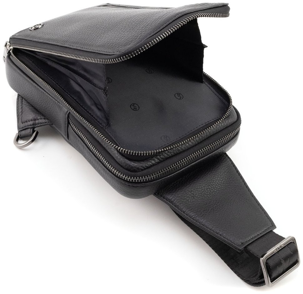 Мужская кожаная сумка слинг через плечо H.T Leather 94511 (черного цвета) modnotak фото №6