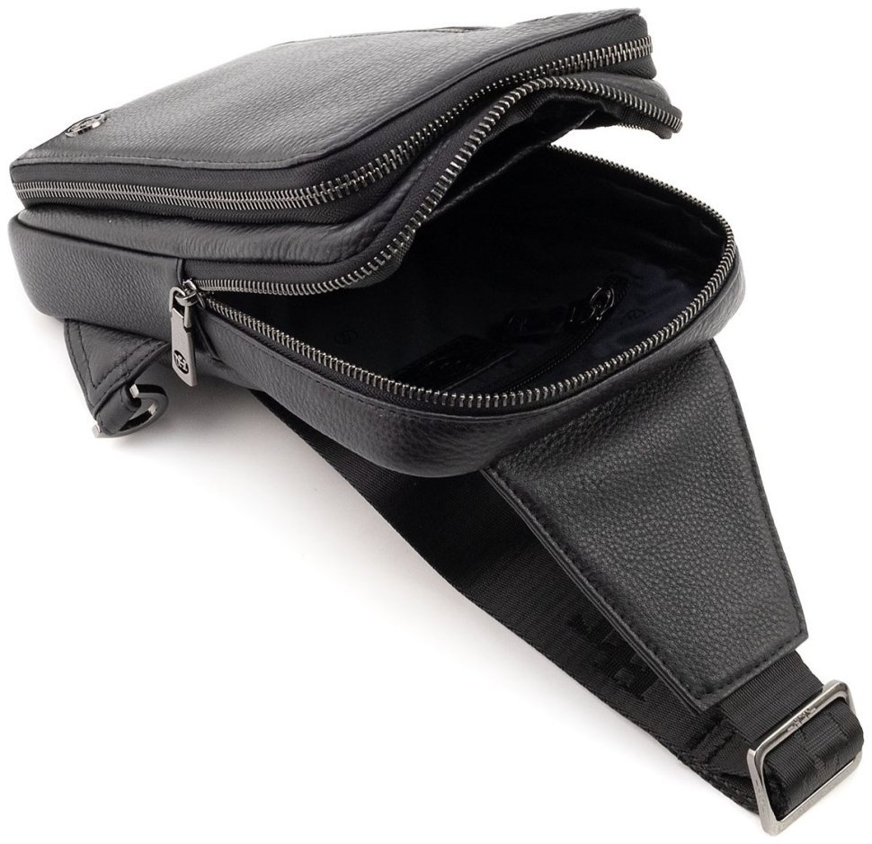 Мужская кожаная сумка слинг через плечо H.T Leather 94511 (черного цвета) modnotak фото №7