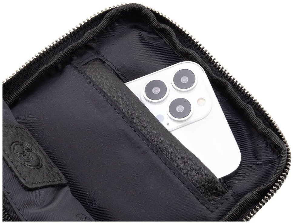 Мужская кожаная сумка слинг через плечо H.T Leather 94511 (черного цвета) modnotak фото №8