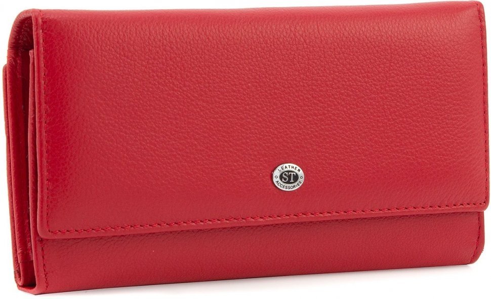 Великий жіночий гаманець червоного кольору з натуральної шкіри під багато карт ST Leather (19087)