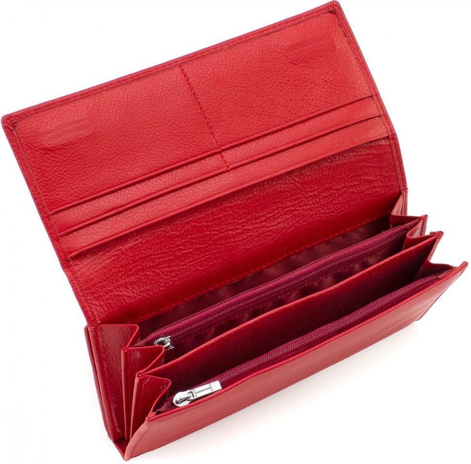 Большой женский кошелек красного цвета из натуральной кожи под много карт ST Leather (19087)
