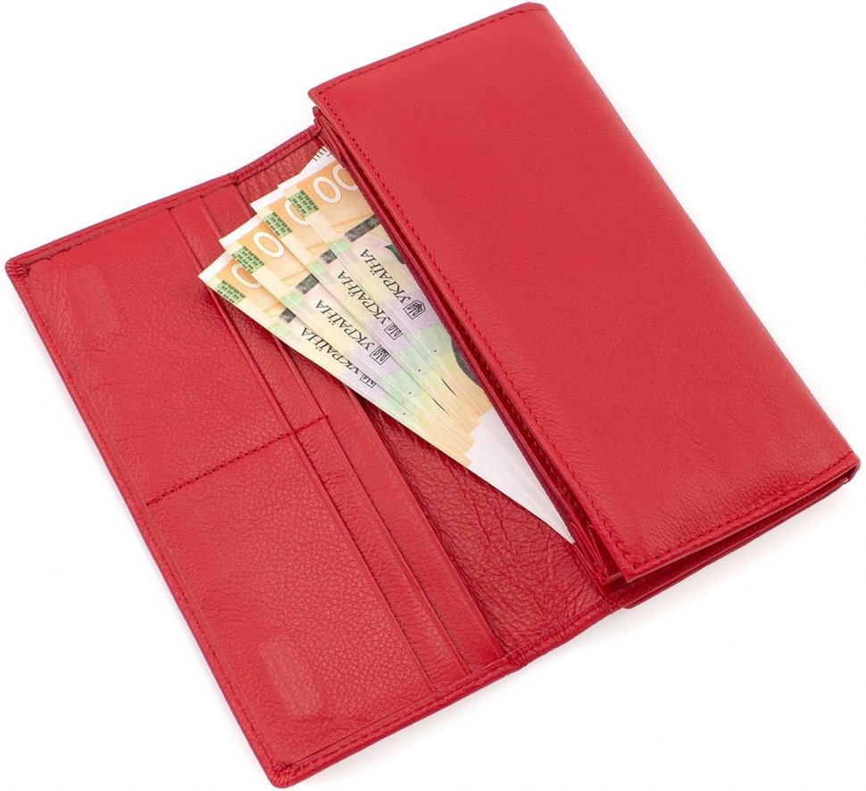 Великий жіночий гаманець червоного кольору з натуральної шкіри під багато карт ST Leather (19087)