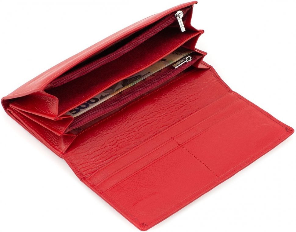 Большой женский кошелек красного цвета из натуральной кожи под много карт ST Leather (19087)