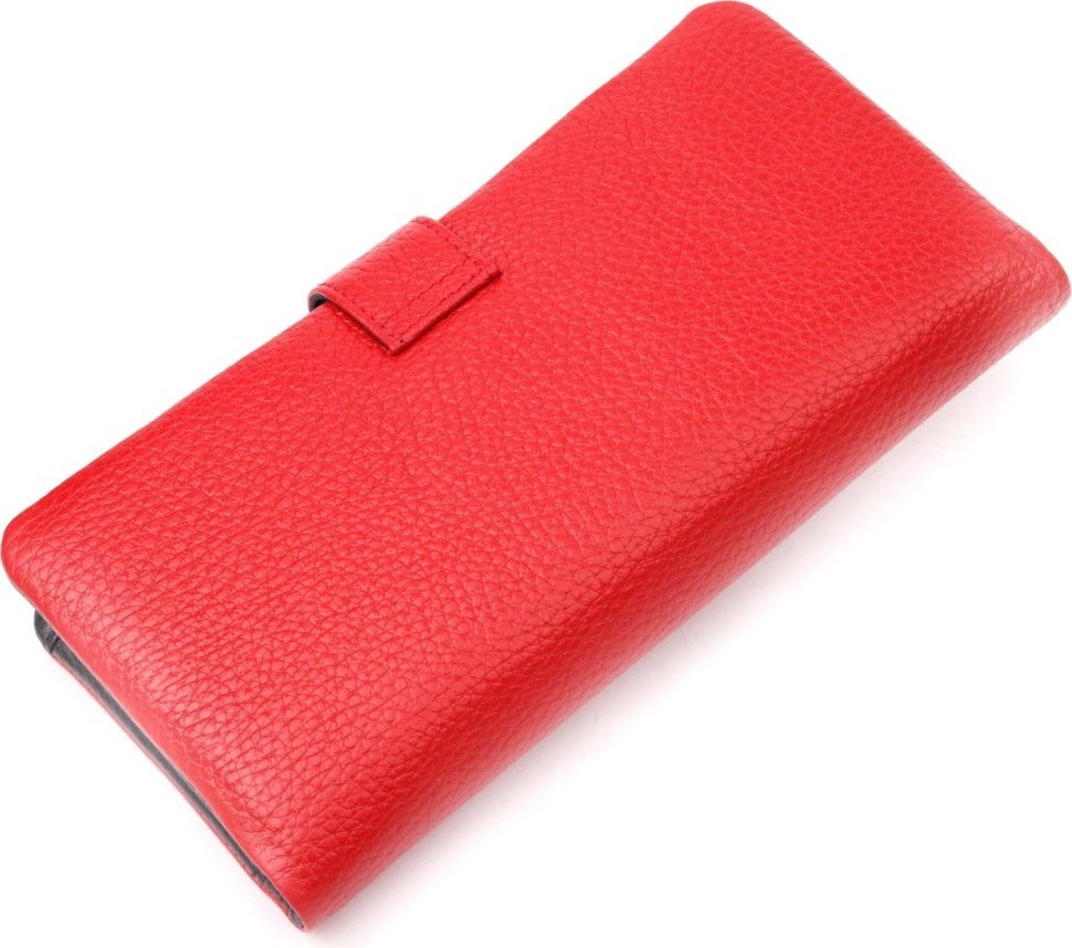 Жіночий червоно-чорний гаманець з натуральної шкіри з хлястиком на магніті KARYA (2420997)
