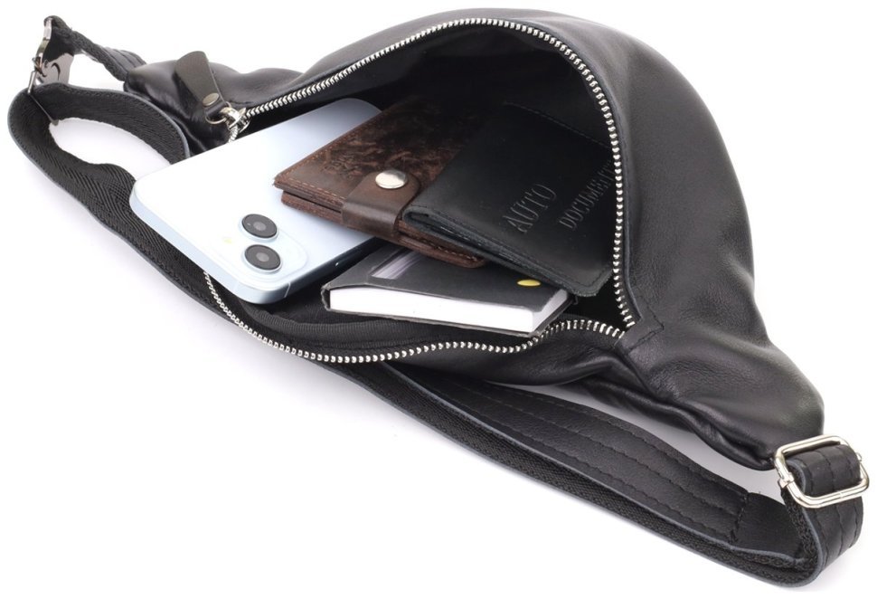 Большая мужская сумка через плечо из натуральной кожи черного цвета Shvigel 95111 modnotak фото №8