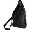 Кожаная мужская вертикальная сумка-слинг в черном цвете Vip Collection (21094) - 1