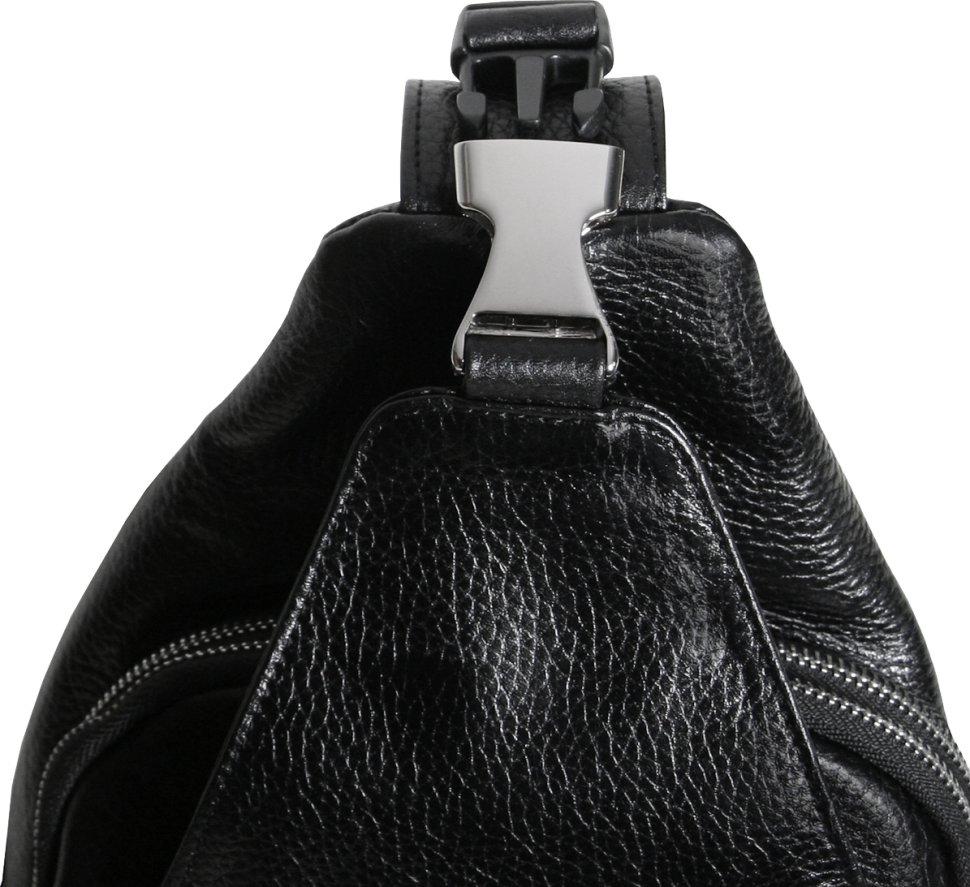 Шкіряна чоловіча вертикальна сумка-слінг у чорному кольорі Vip Collection (21094)