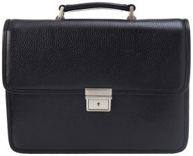 Каркасный мужской портфель из натуральной фактурной кожи с плечевым ремнем Desisan 107011 черного цвета