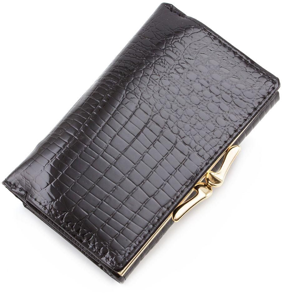 Лаковый черный кошелек маленького размера ST Leather (16297)