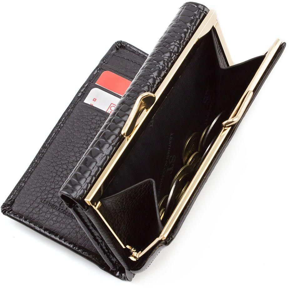 Лаковий чорний гаманець маленького розміру ST Leather (16297)