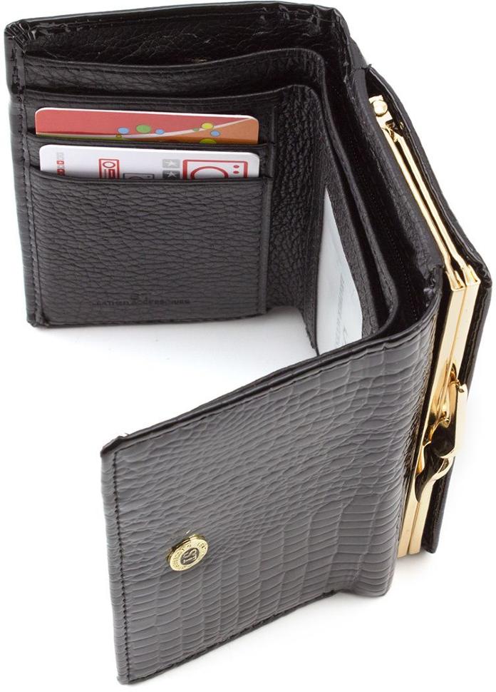 Лаковий чорний гаманець маленького розміру ST Leather (16297)