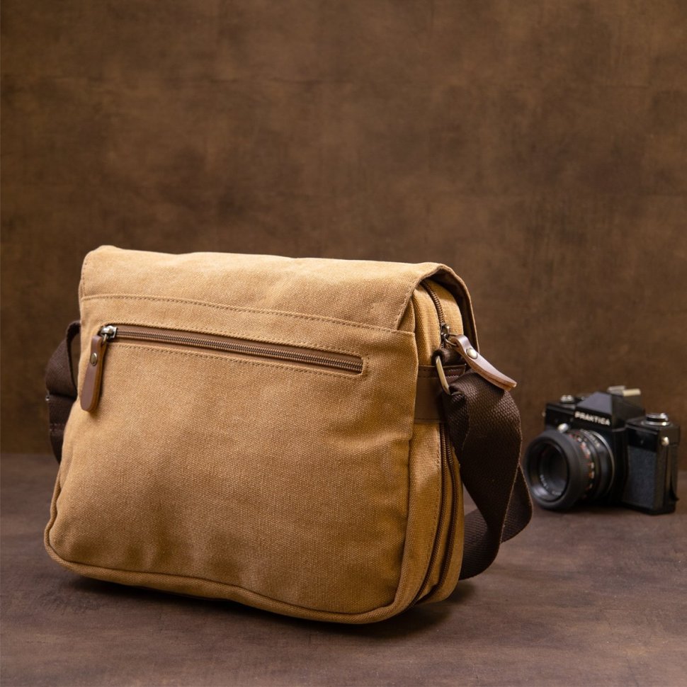 Пісочна чоловіча сумка-месенджер з текстилю Vintage (20607)