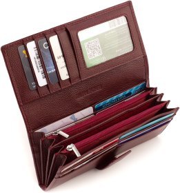 Женский кожаный кошелек бордового цвета с хлястиком на кнопке ST Leather 1767411