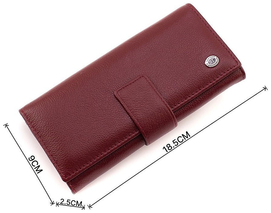 Шкіряний жіночий гаманець бордового кольору з хлястиком на кнопці ST Leather 1767411 modnotak фото №3