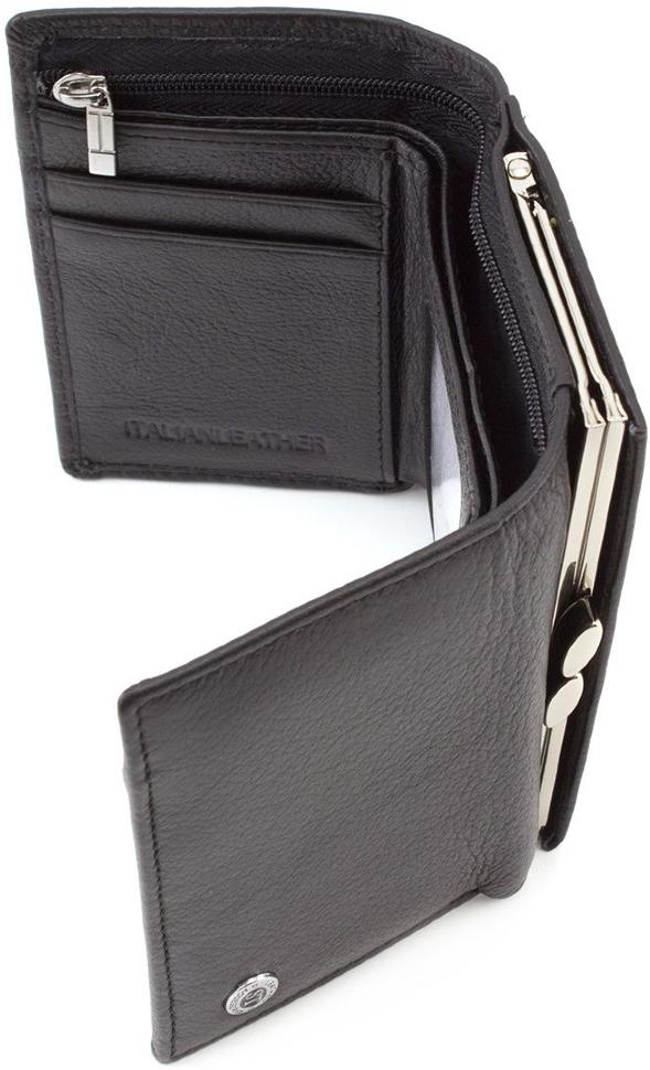 Чорний маленький гаманець з сріблястою фурнітурою ST Leather (16343)