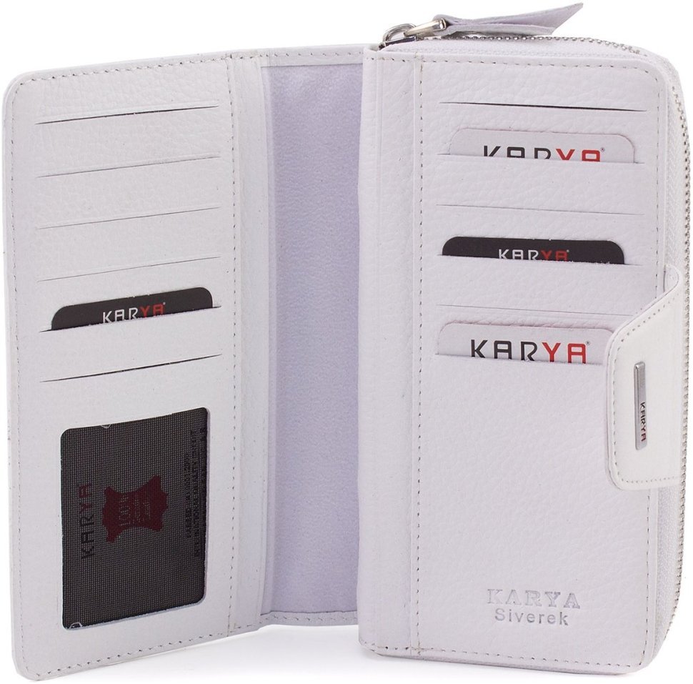 Великий жіночий гаманець із натуральної шкіри білого кольору Karya 67511