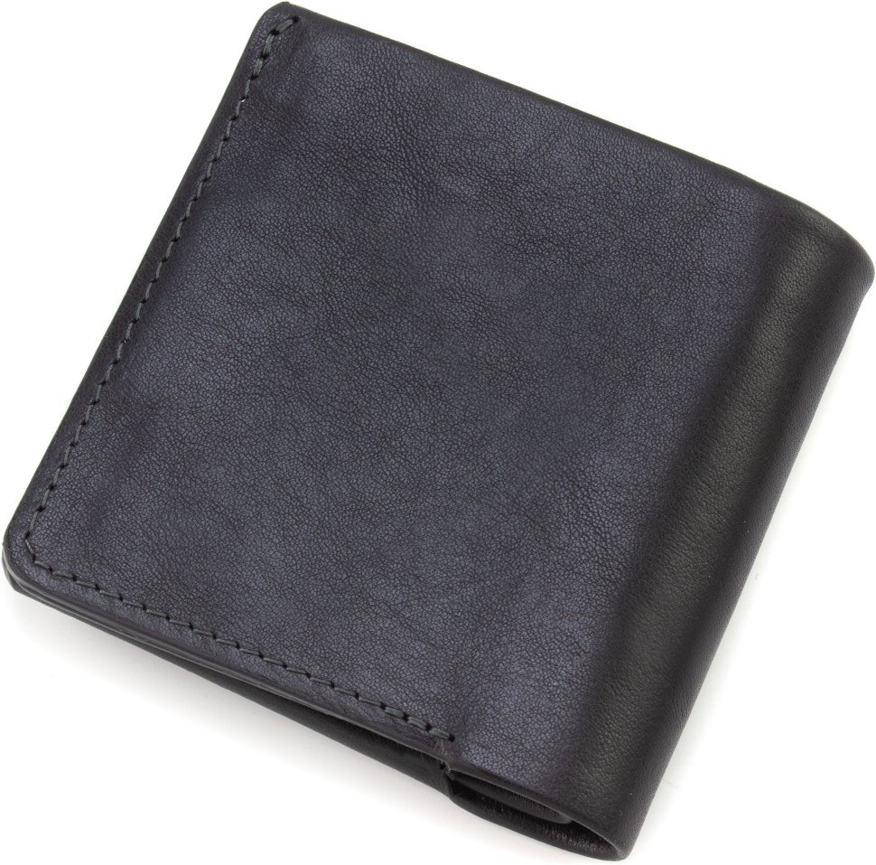 Мужское портмоне из натуральной кожи черного цвета без монетницы Grande Pelle 67811