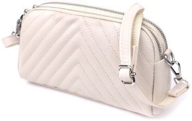 Повседневная женская сумка из натуральной кожи с прошитыми ромбами через плечо Vintage 98211 белого цвета