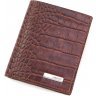 Функциональный кожаный кошелек коричневого цвета с тиснением KARYA (12355) - 1