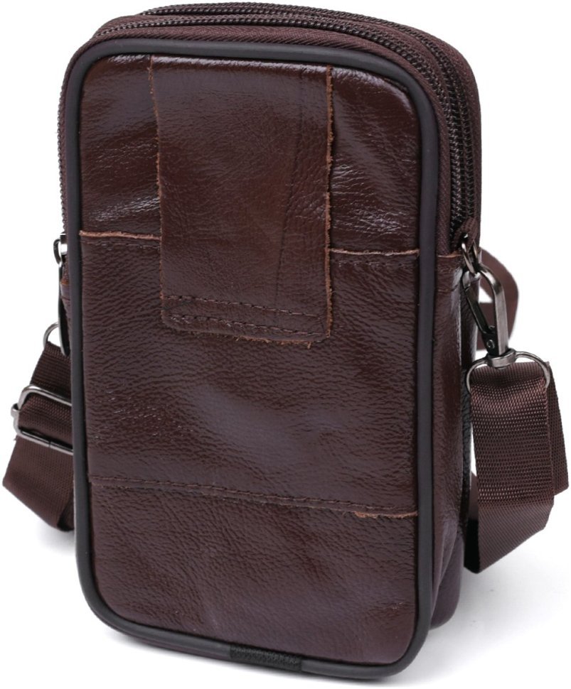 Мужская маленькая кожаная сумка на пояс коричневого цвета Vintage 2420471 