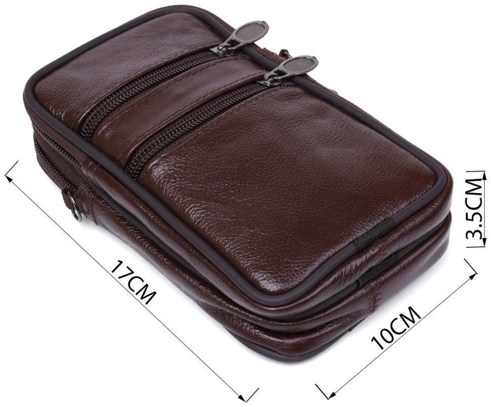 Мужская маленькая кожаная сумка на пояс коричневого цвета Vintage 2420471 