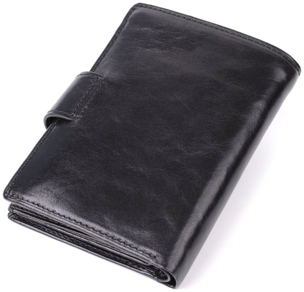 Компактный кошелек из гладкой кожи черного цвета на кнопке с монетницей Tony Perotti 108511 modnotak фото №2