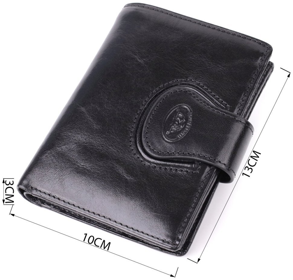 Компактный кошелек из гладкой кожи черного цвета на кнопке с монетницей Tony Perotti 108511 modnotak фото №3