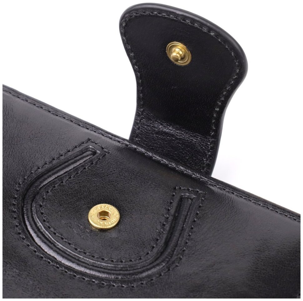 Компактный кошелек из гладкой кожи черного цвета на кнопке с монетницей Tony Perotti 108511 modnotak фото №5