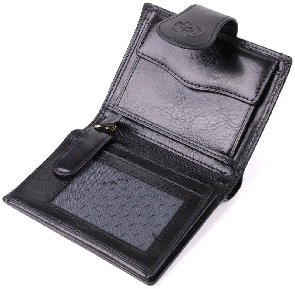 Компактный кошелек из гладкой кожи черного цвета на кнопке с монетницей Tony Perotti 108511 modnotak фото №6