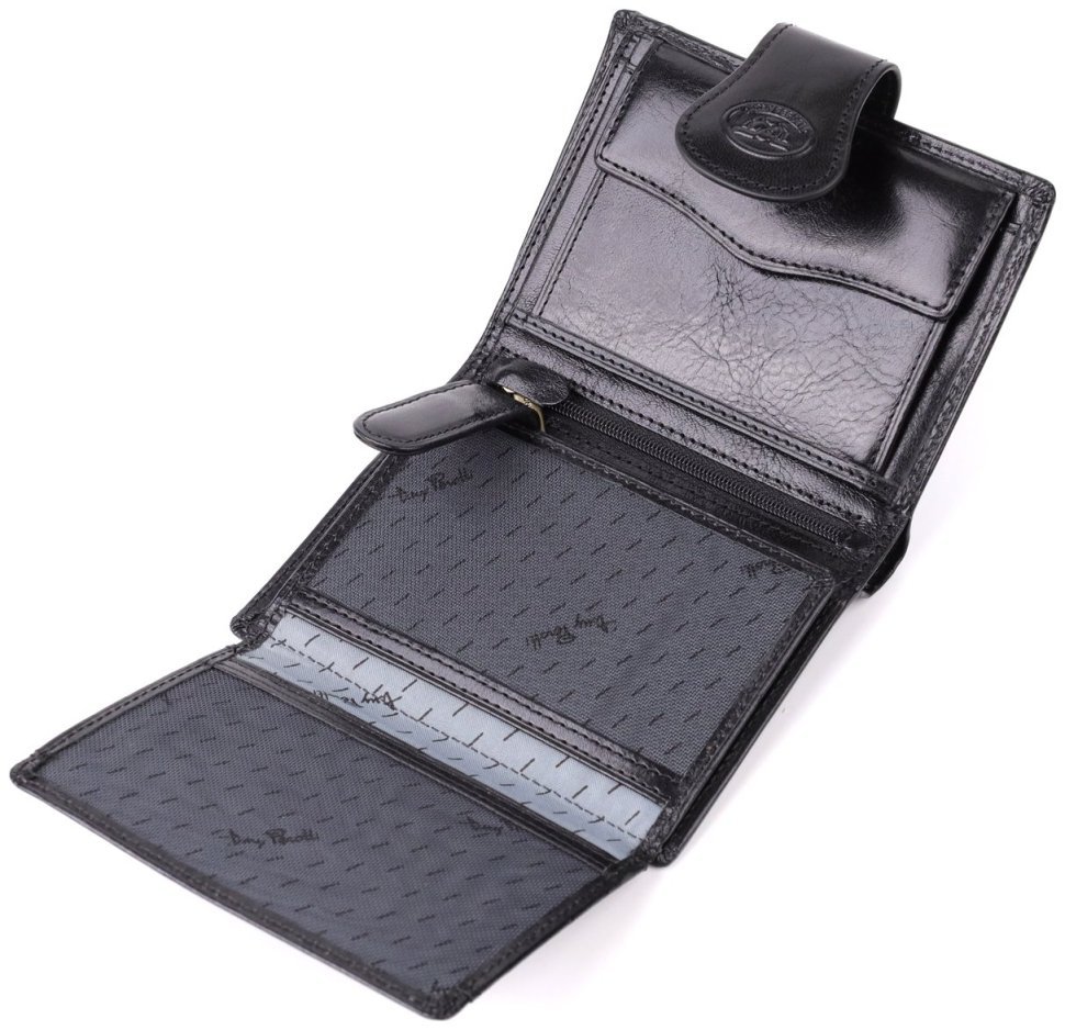 Компактный кошелек из гладкой кожи черного цвета на кнопке с монетницей Tony Perotti 108511 modnotak фото №7