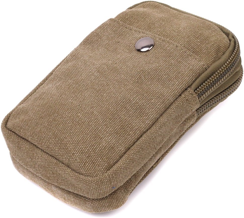 Компактная мужская сумка на пояс из текстиля оливкового цвета Vintage 2422224