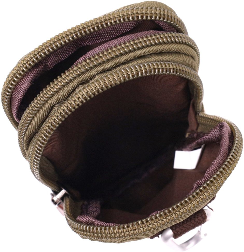 Компактная мужская сумка на пояс из текстиля оливкового цвета Vintage 2422224