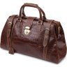 Шкіряна добротна дорожня сумка коричневого кольору з фактурою під рептилію Vintage (14285) - 1