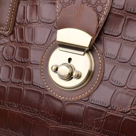 Кожаная добротная дорожная сумка коричневого цвета с фактурой под рептилию Vintage (14285)