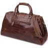 Шкіряна добротна дорожня сумка коричневого кольору з фактурою під рептилію Vintage (14285) - 4