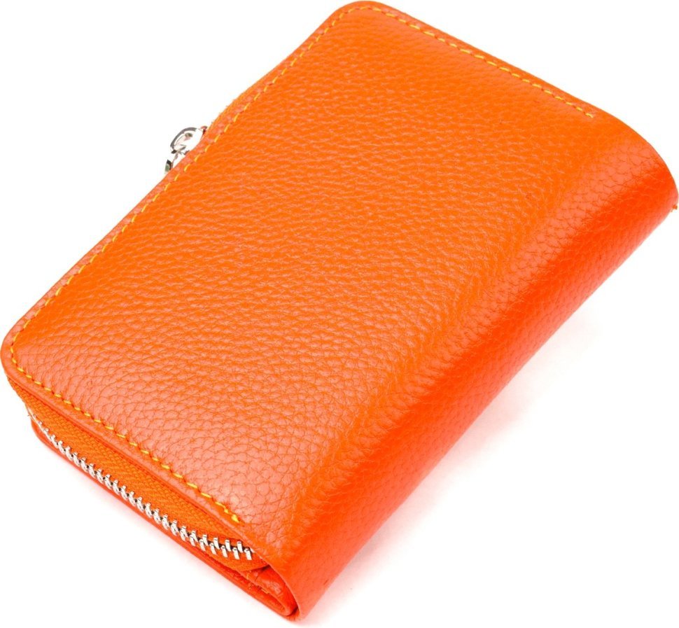 Оранжевый вертикальный женский кошелек из натуральной кожи флотар с монетницей CANPELLINI (2421602)