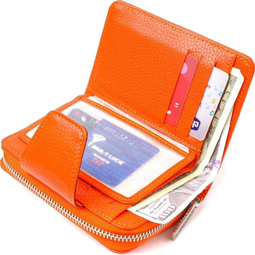 Помаранчевий вертикальний жіночий гаманець із натуральної шкіри флотар із монетницею CANPELLINI (2421602)