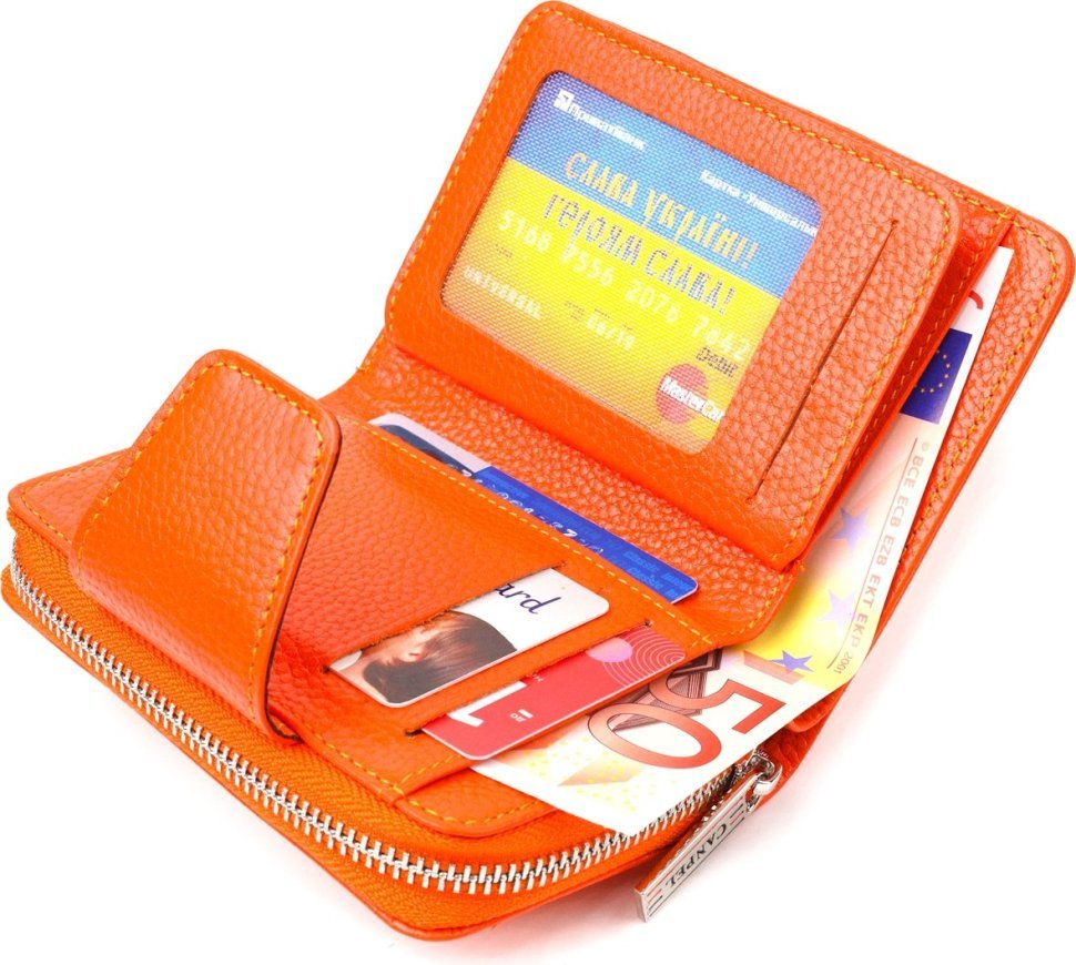 Помаранчевий вертикальний жіночий гаманець із натуральної шкіри флотар із монетницею CANPELLINI (2421602)
