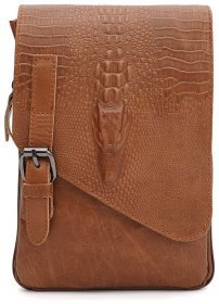 Чоловіча шкіряна сумка коричневого кольору з клапаном на магніті Keizer 88711